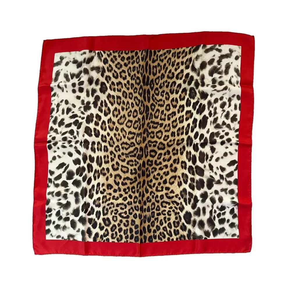 Nordstrom 100% Silk Leopard Animal Print Scarf Hand Rolled Hem Made Italy 26x26